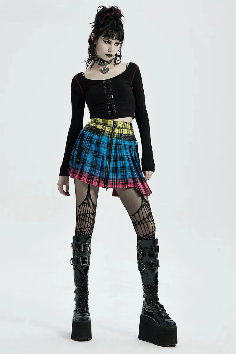 Women's Daily Plaid Mini Playful Sexy Nails Little Color Ghost Head Half Decoration Cute Pleated Skirt